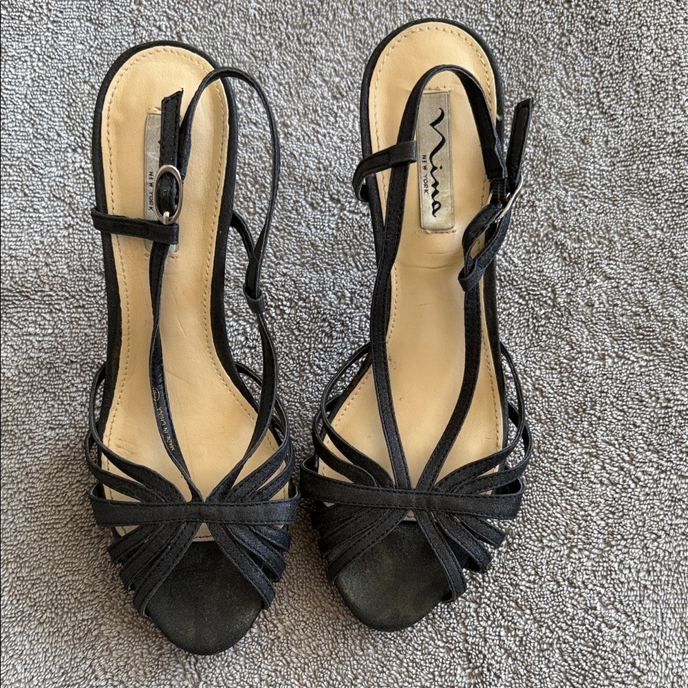 Nina Black Strappy Women's Sandals